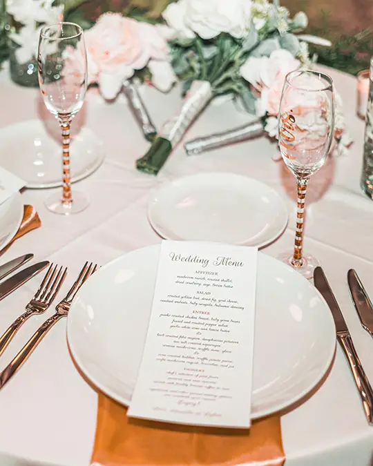 A place setting at a wedding reception